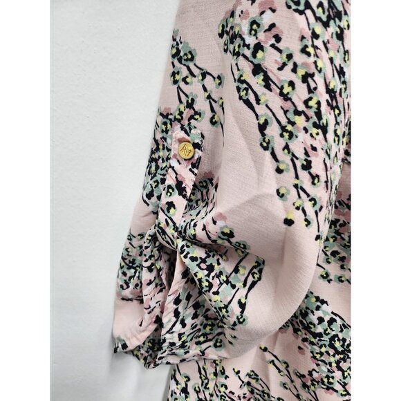 Adrienne Vittadini Womens Cottagecore BOHO Top XL Pink Floral Tie Hem 3/4 Sleeve - Picture 2 of 8